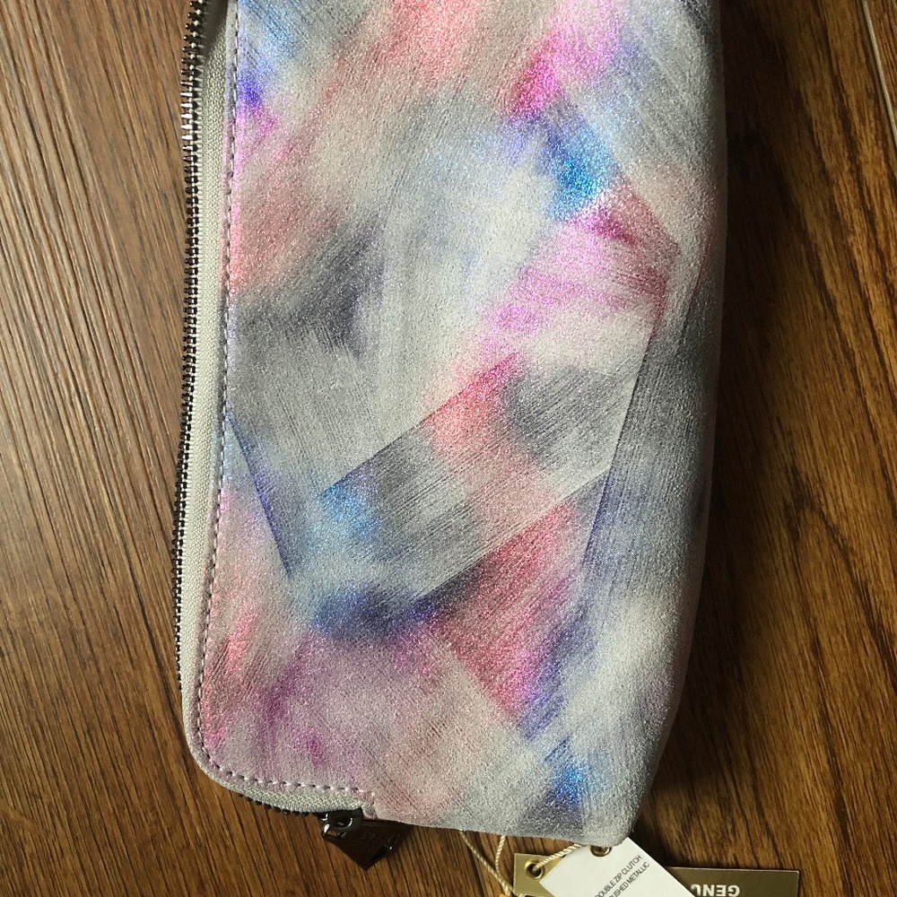 SOLD Gala Double Zip Clutch Brushed Metallic